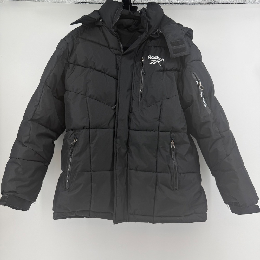 Reebok Kids Black Puffer Jacket Heavy Quilted Hooded Winter Coat Size L